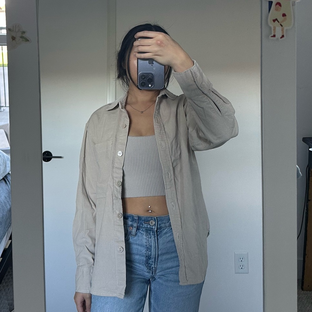 Abercrombie & Fitch Women's Tan Button Down Shirt